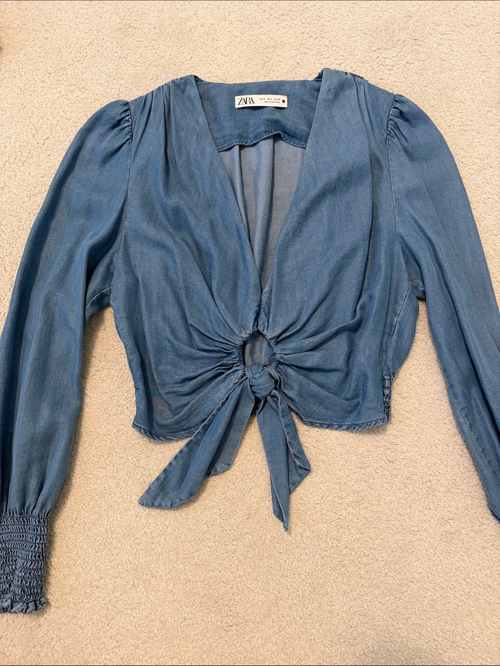 Zara Denim-Look Long Sleeve Crop Top
